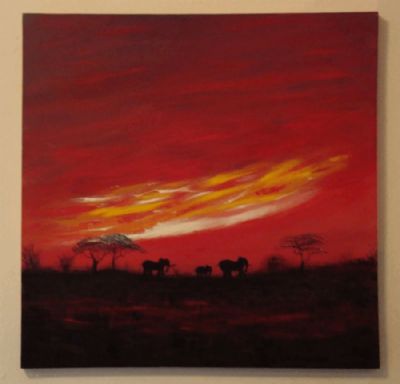 African sunset - elephants